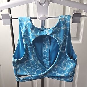 Women's Buff Bunny Blue White Marbeling Bra Crop Top Size Medium Zipper